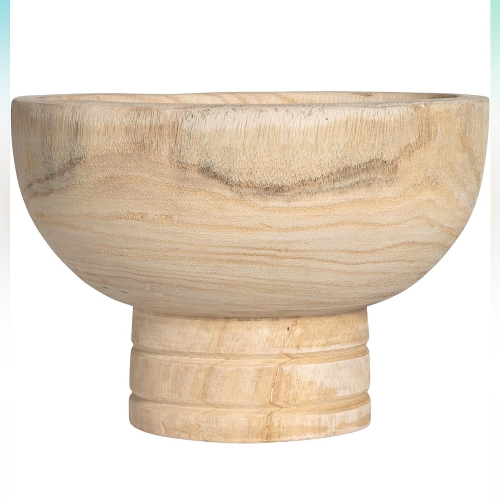 CREATIVE CO-OP NWT paulownia wood pedestal bowl -natural 6.25”x9.5